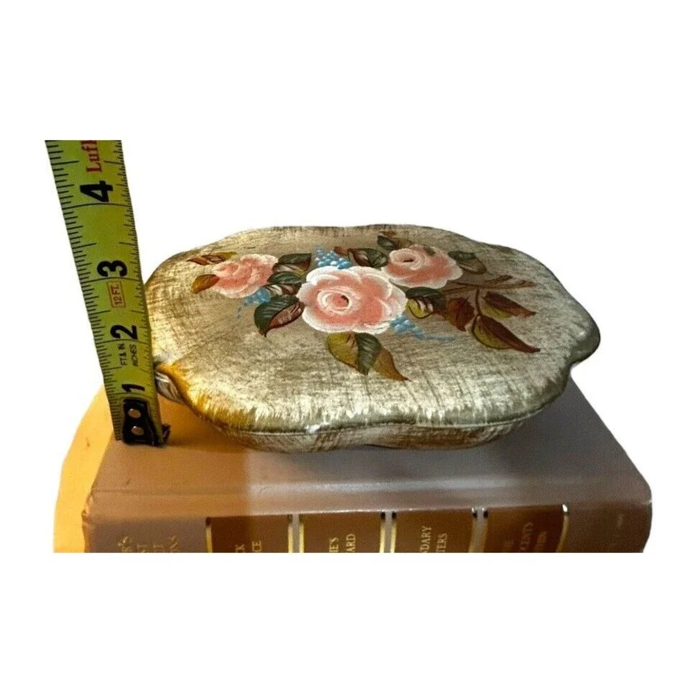 Vtg Vee Jackson Ceramic Lidded Trinket Box Rose Hand Painted California Cottage